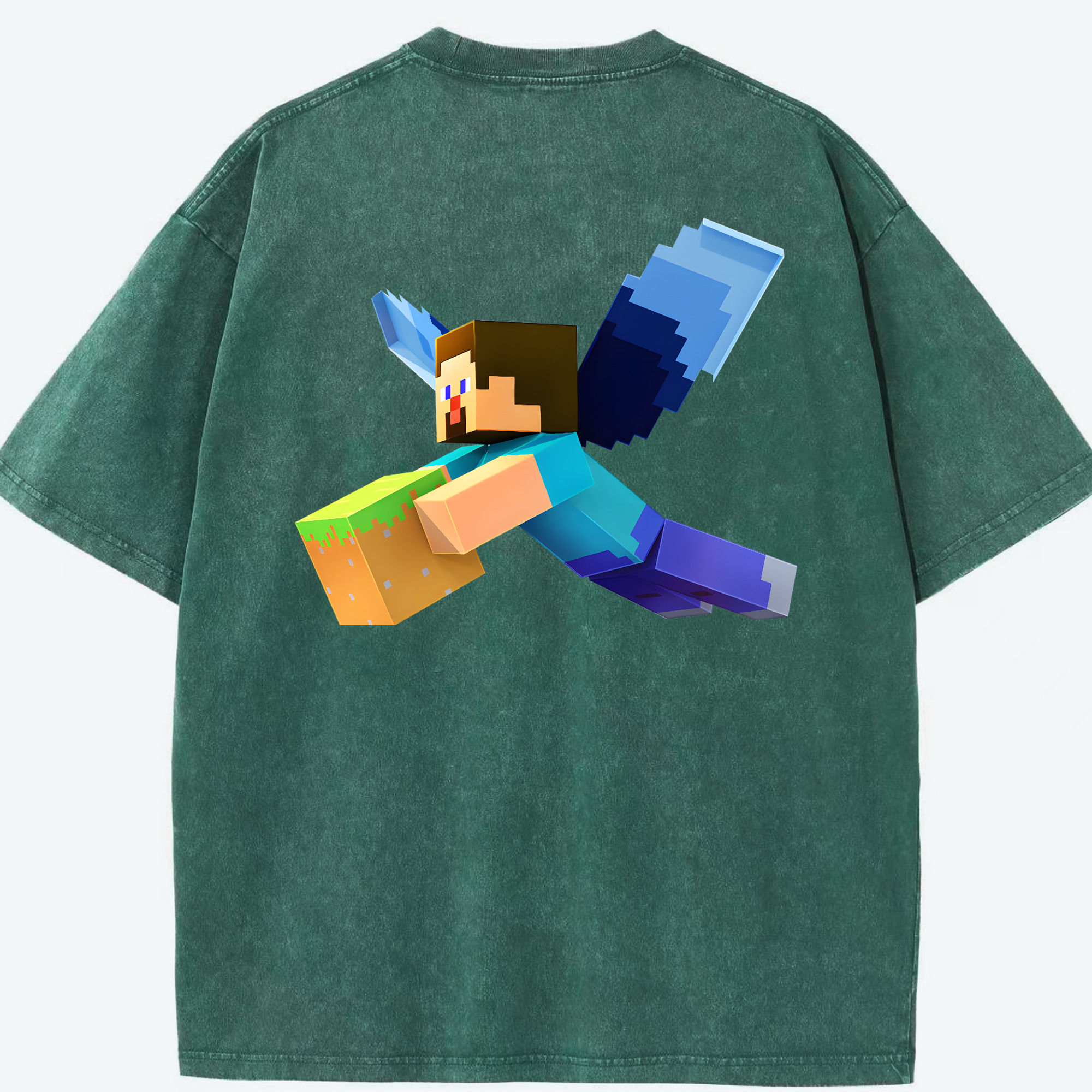 （画像用） マインクラフト ブロックの世界 Minecraft MC Block world 綿100% ヴィンテージ風 半袖Tシャツ（背面プリント）